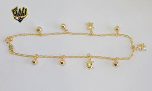(1-0256) Gold Laminate - 2.5mm Link Anklet w/Charms - 10" - BGF - Fantasy World Jewelry