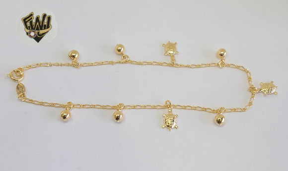 (1-0256) Gold Laminate - 2.5mm Link Anklet w/Charms - 10
