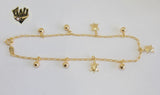 (1-0256) Gold Laminate - 2.5mm Link Anklet w/Charms - 10" - BGF - Fantasy World Jewelry
