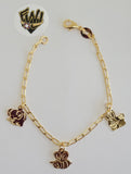 (1-0999) Gold Laminate-2mm Paper Clip Link Kids Bracelet w/ Charms- 6" - BGO - Fantasy World Jewelry