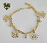 (1-0512) Gold Laminate Bracelet -Links Bracelet w/ Charms- 7'',Adjustable- BGO - Fantasy World Jewelry