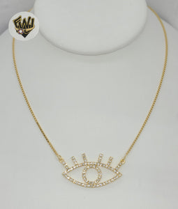 (1-6240) Gold Laminate - 1mm Zircon Evil Eye Necklace - BGF - Fantasy World Jewelry