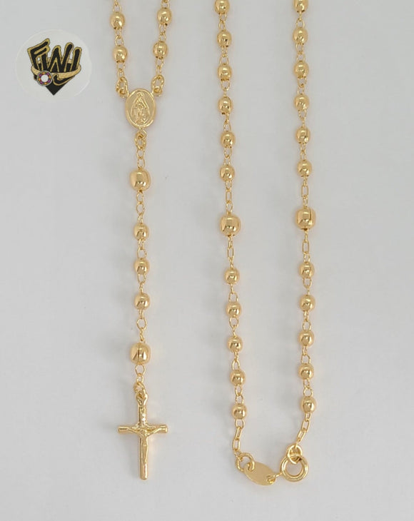 (1-3324-1) Gold Laminate - 3mm Miraculous Virgin Rosary Necklace - 18
