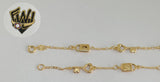 (1-0464) Gold Laminate Bracelet - 2mm Link with Heart, Keys and Locks - 7" - BGF - Fantasy World Jewelry