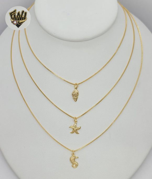 (1-6297) Gold Laminate - Charms Layering Necklace - BGF - Fantasy World Jewelry
