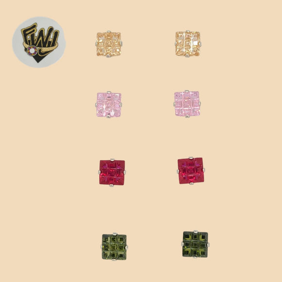 (2-3053) 925 Sterling Silver - Square Zircon Stud Earrings. - Fantasy World Jewelry