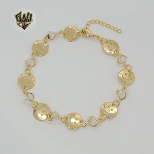 (1-0495) Gold Laminate - 9mm Happy Face Link Bracelet - 7" - BGF - Fantasy World Jewelry