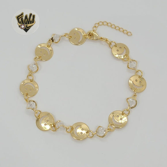 (1-0495) Gold Laminate - 9mm Happy Face Link Bracelet - 7