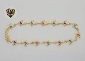 (1-0129) Gold Laminate - 8mm Multicolor Dolphins Anklet - 10” - BGF