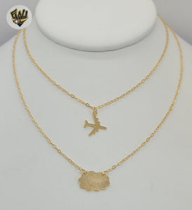 (1-6291) Gold Laminate - Plane and Cloud Layering Necklace - BGF - Fantasy World Jewelry