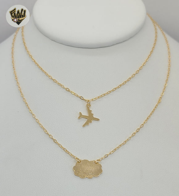 (1-6291) Gold Laminate - Plane and Cloud Layering Necklace - BGF - Fantasy World Jewelry