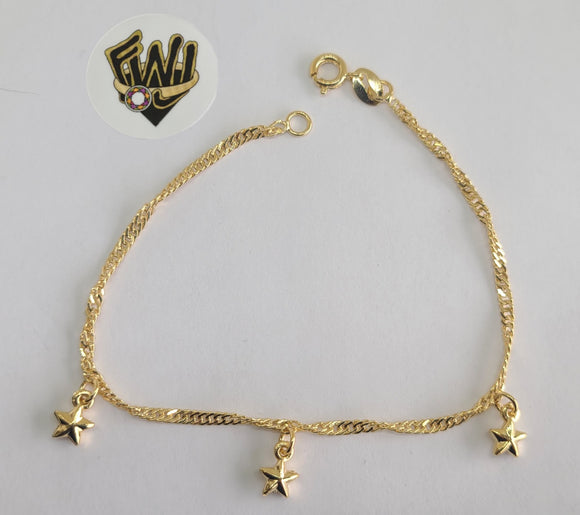 (1-0612) Gold Laminate Bracelet-2mm Singapore Bracelet w/ Charms-7.5''-BGO - Fantasy World Jewelry