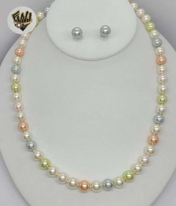 (MSET-23) Gold Laminate - Multicolor Mallorca Pearls Set - Fantasy World Jewelry