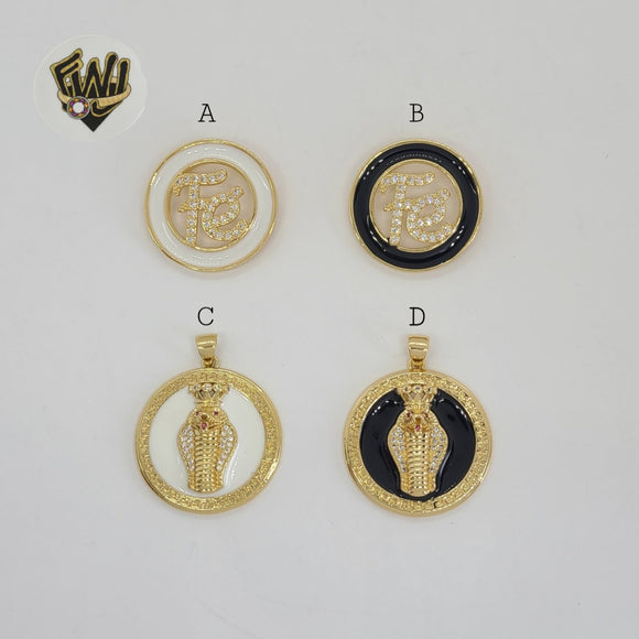 (1-2328) Gold Laminate - Black And White Round Pendants - BGO