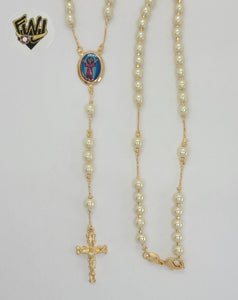 (1-3348) Gold Laminate - 5mm Divine Child Pearls Rosary Necklace - 20" - BGO.