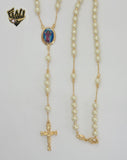 (1-3348) Gold Laminate - 5mm Divine Child Pearls Rosary Necklace - 20" - BGO.