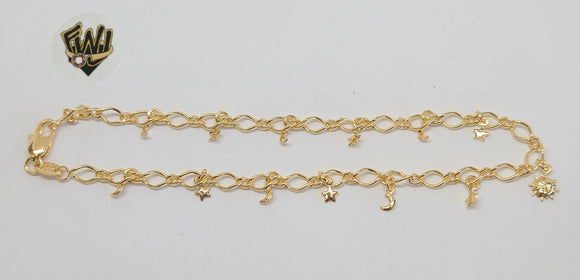 (1-0217) Gold Laminate - 4mm Open Link Anklet w/Charms - 10