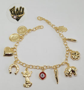 (1-0678) Gold Laminate Bracelet- 4.5mm Rolo Link Bracelet w/Charms-7.5''-BGF - Fantasy World Jewelry