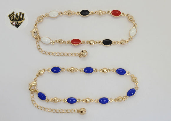 (1-0253) Gold Laminate - 2mm Alternative Stones Link Anklet - 8