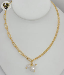 (1-6520-2) Laminado de oro - Collar de perlas con eslabones Rolo y clip de papel - BGF