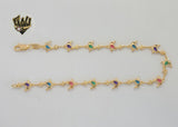 (1-0129) Gold Laminate - 8mm Multicolor Dolphins Anklet - 10” - BGF