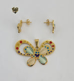 (4-9045) Stainless Steel - Colorful Butterfly Set. - Fantasy World Jewelry