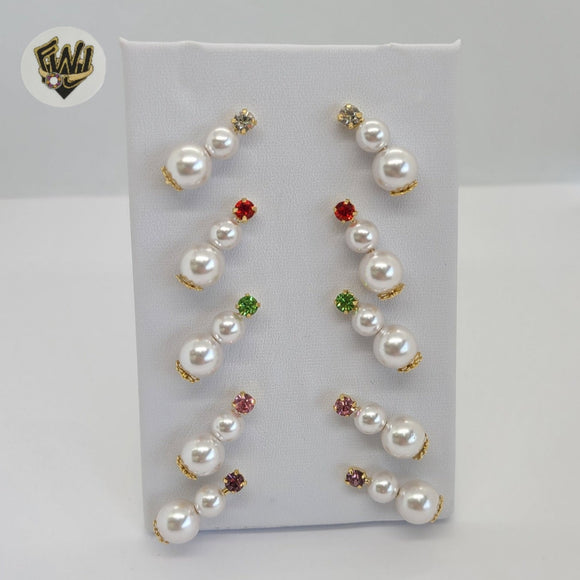 (1-1040) Gold Laminate - Stone and Pearls Earrings - BGO - Fantasy World Jewelry