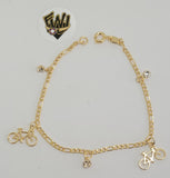 (1-0888) Gold Laminate - 2mm Figaro Link Bracelet w/Charms - 7.5" - BGF - Fantasy World Jewelry