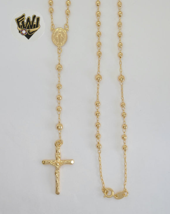 (1-3331) Gold Laminate - 3mm Miraculous Virgin Rosary Necklace - 22