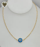 (1-6066) Gold Laminate - 3mm Paper Clip Link Evil Eye Necklace - 18" - BGF - Fantasy World Jewelry
