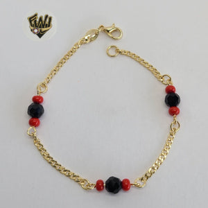 (1-0685) Gold Laminate - 2.5mm Curb Link Bracelet w/ Azabache - 7" - BGO - Fantasy World Jewelry