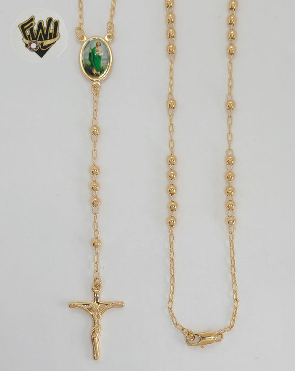 (1-3362-1) Gold Laminate - 3.5mm Saint Jude Thaddeus Rosary Necklace - 24
