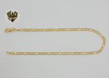 (1-0003) Laminado de oro - Tobillera con eslabones Figaro de 3 mm - 10” - BGF