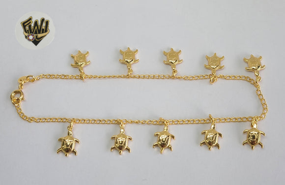 (1-0180) Gold Laminate - 2mm Open Link Anklet with Charms - 10