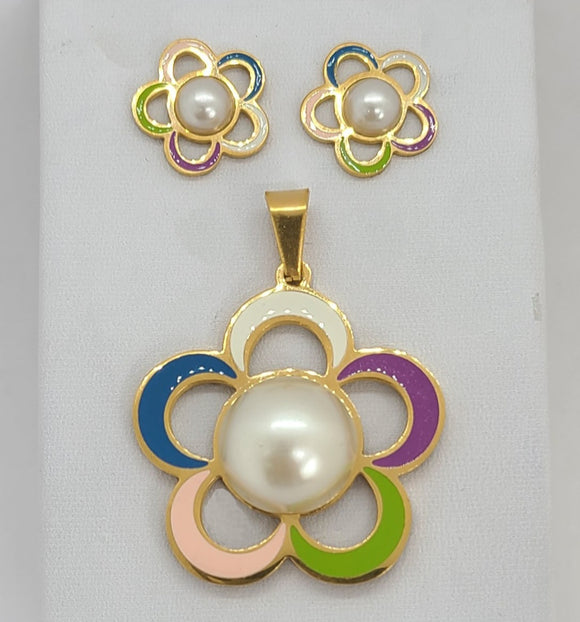 (4-9001) Stainless Steel - Colorful Flower Set. - Fantasy World Jewelry