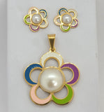 (4-9001) Stainless Steel - Colorful Flower Set. - Fantasy World Jewelry