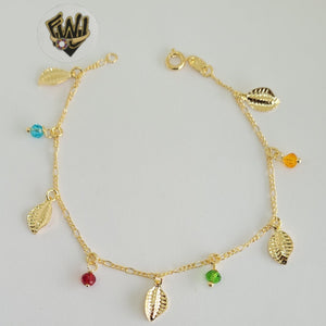 (1-0936) Gold Laminate - 1.5mm Figaro Link W/ Charms Bracelet - 7" - BGF - Fantasy World Jewelry