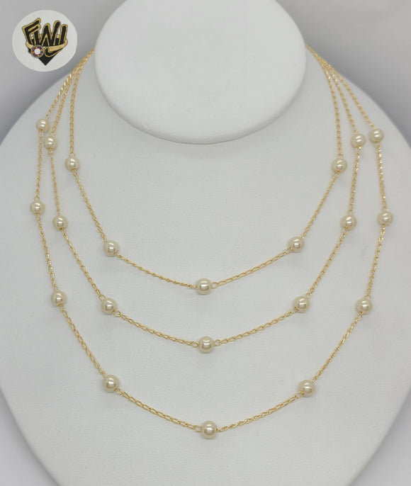 (1-6223) Gold Laminate - 1mm Pearls Layering Necklace - BGF - Fantasy World Jewelry