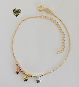 (1-0633) Gold Laminate - Three Tone Heart Bracelet - 7.5" - BGF - Fantasy World Jewelry