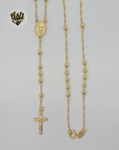 (1-3363) Gold Laminate - 3.5mm Beads Rosary Necklace - 24" - BGF. - Fantasy World Jewelry
