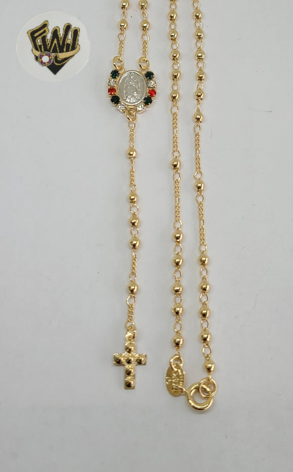 (1-3340-1) Gold Laminate - 2.5mm Beads Rosary Necklace - 18''- BGF. - Fantasy World Jewelry