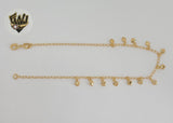 (1-0202) Gold Laminate - 2mm Rolo Link Heart Charms Anklet - 10” - BGF