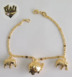 (1-0554) Gold Laminate Bracelet -3mm Alternative Link Bracelet w/ Charms -7.5''-BGO - Fantasy World Jewelry