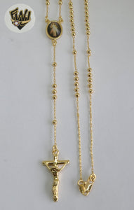 (1-3357) Gold Laminate - 3mm Beads Rosary Necklace - 20''- BGO. - Fantasy World Jewelry