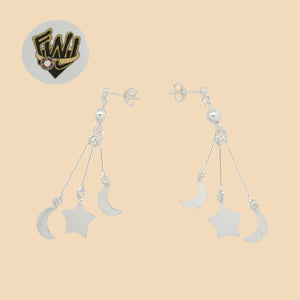 (2-3356) 925 Sterling Silver - Moon Star Long Earrings. - Fantasy World Jewelry
