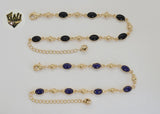 (1-0253) Gold Laminate - 2mm Alternative Stones Link Anklet - 8" - BGO