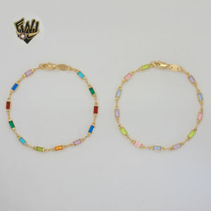 (1-0642) Gold Laminate - 3mm Multicolor Rectangles Link Bracelet - 7.5" - BGF