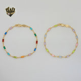 (1-0642) Laminado de oro - Pulsera de eslabones rectangulares multicolores de 3 mm - 7,5" - BGF