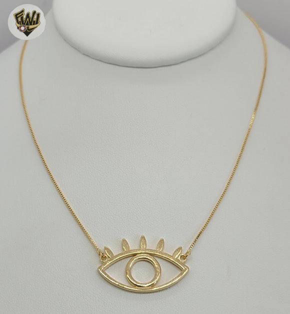 (1-6066) Gold Laminate - Evil Eye Long Necklace - BGF - Fantasy World Jewelry