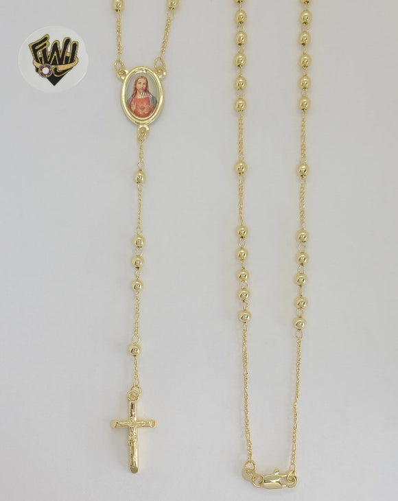 (1-3314-1) Laminado de oro - Collar Rosario del Sagrado Corazón de Jesús de 4 mm - 24